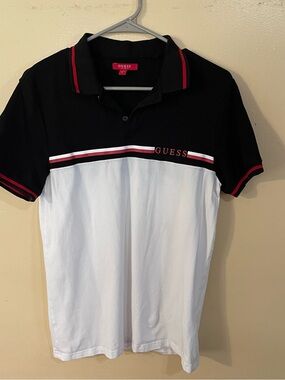 GUESS Men’s Black, White & Red Colorblock Polo